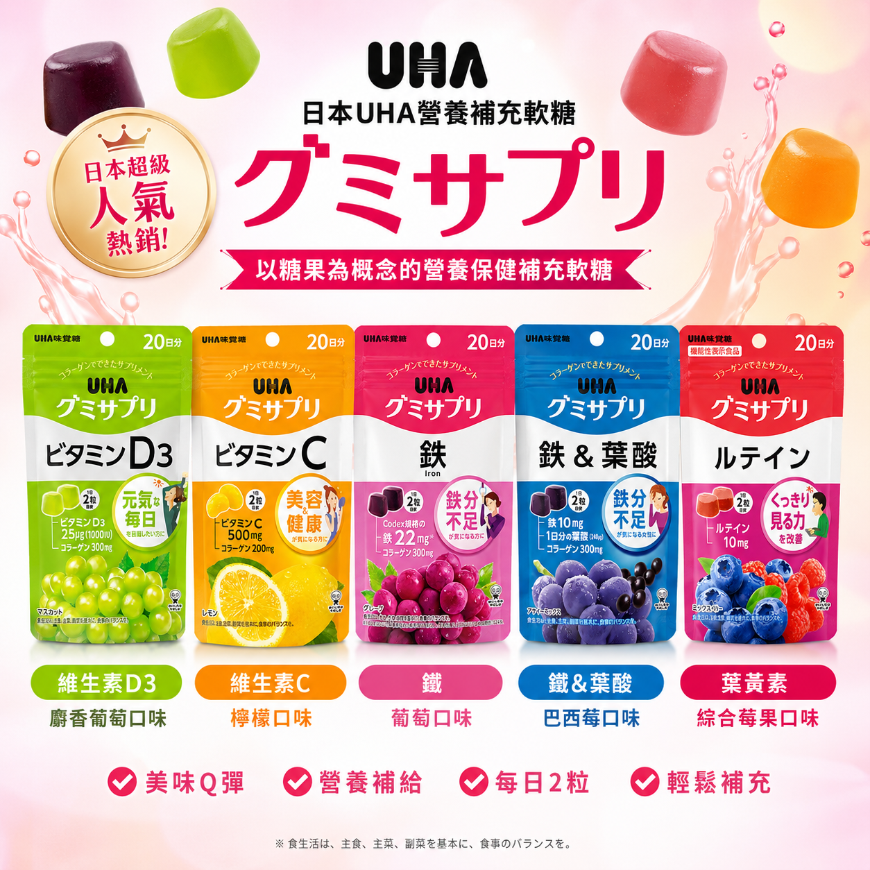 【日本代購】日本 UHA 營養補充軟糖 グミサプリ｜20日份