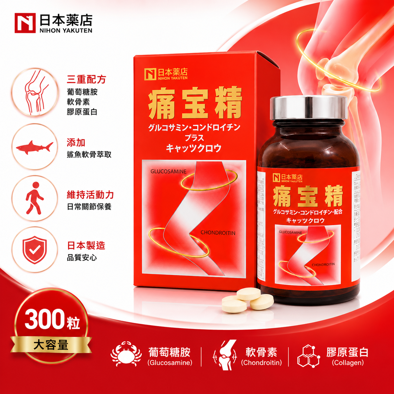 【日本代購】藥王製藥 痛寶精 ツウホウセイ 300粒｜固樂沙敏＋軟骨素＋膠原蛋白