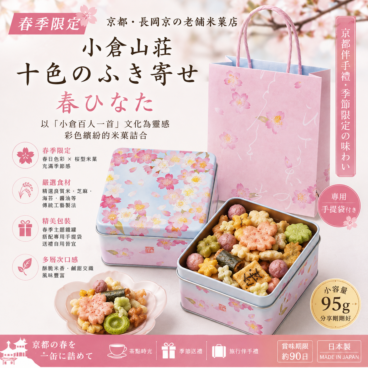 小倉山荘 十色のふき寄せ 春ひなた（専用手提袋付き）95g｜春季限定京都和風米菓