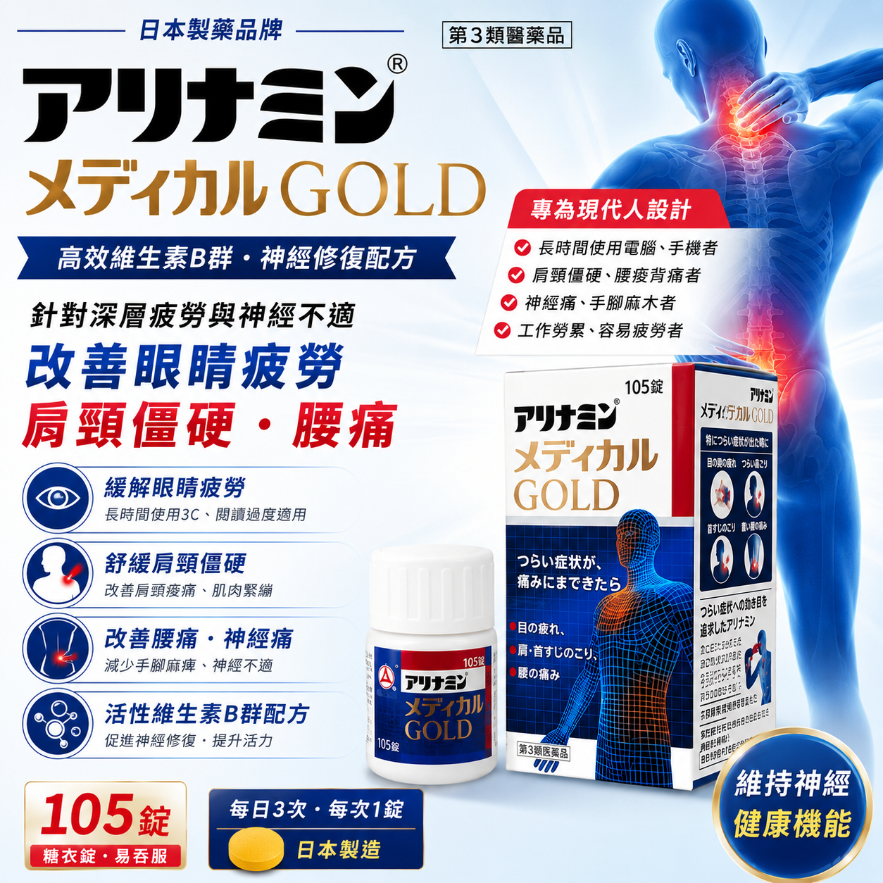 【日本代購】武田合力他命GOLD  |105 錠  | 緩解眼睛疲勞、肌肉痠痛、神經痛
