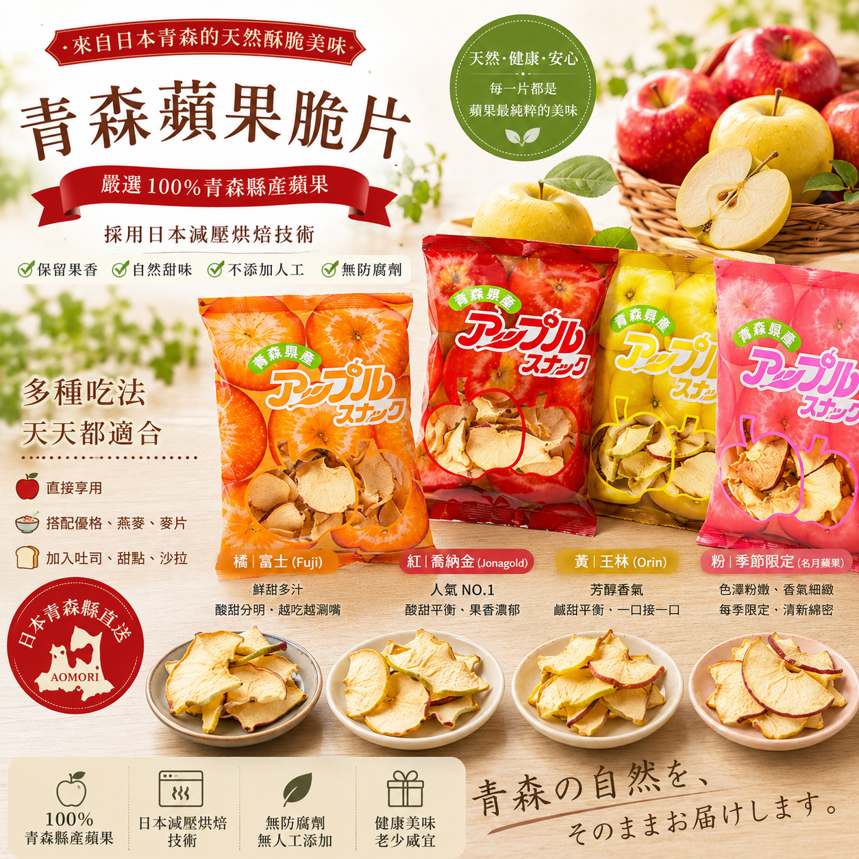 青森蘋果脆片｜日本青森直送・減壓烘焙・天然無添加水果零食