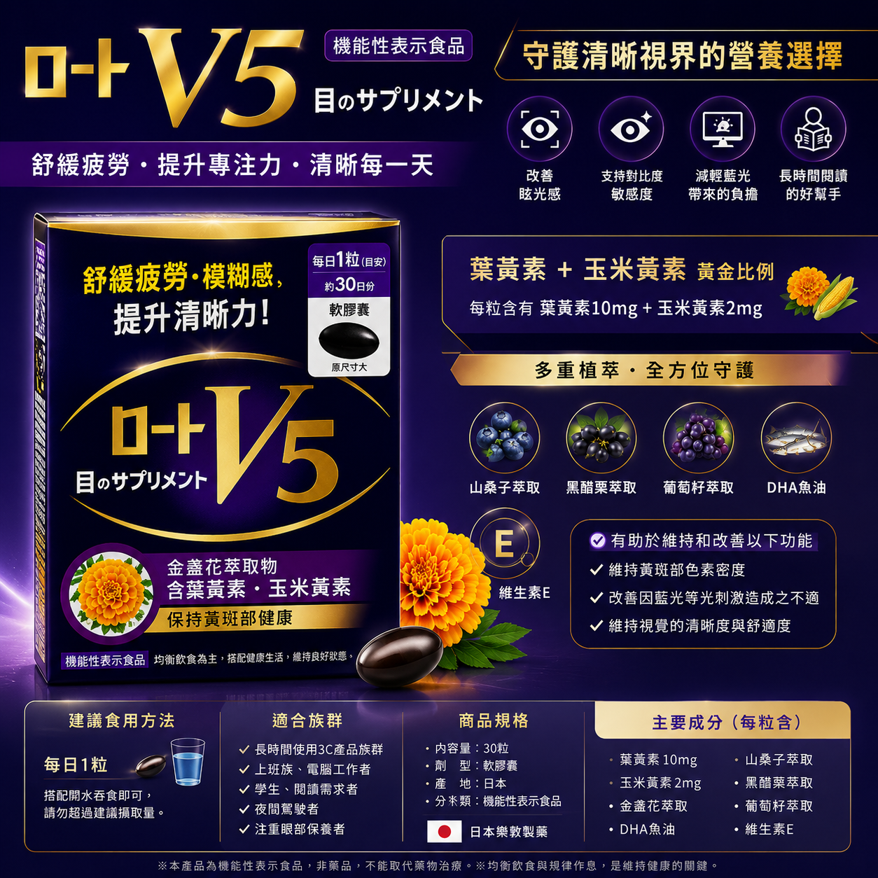 【日本代購】樂敦 V5強目素 葉黃素| 內服葉黃素| 30粒
