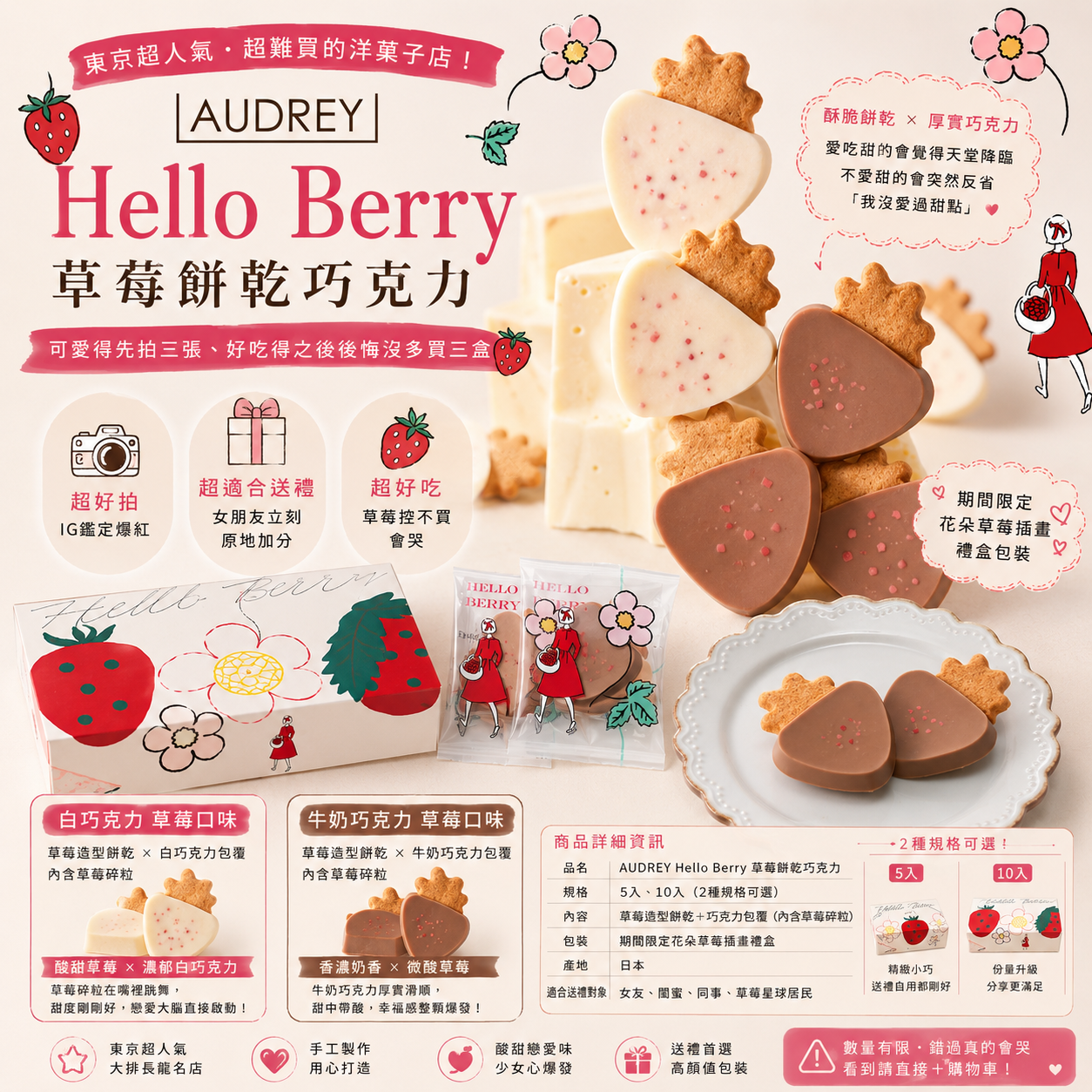 【日本排隊名店】AUDREY Hello Berry 草莓造型餅乾巧克力 ｜東京人氣伴手禮｜草莓控必收