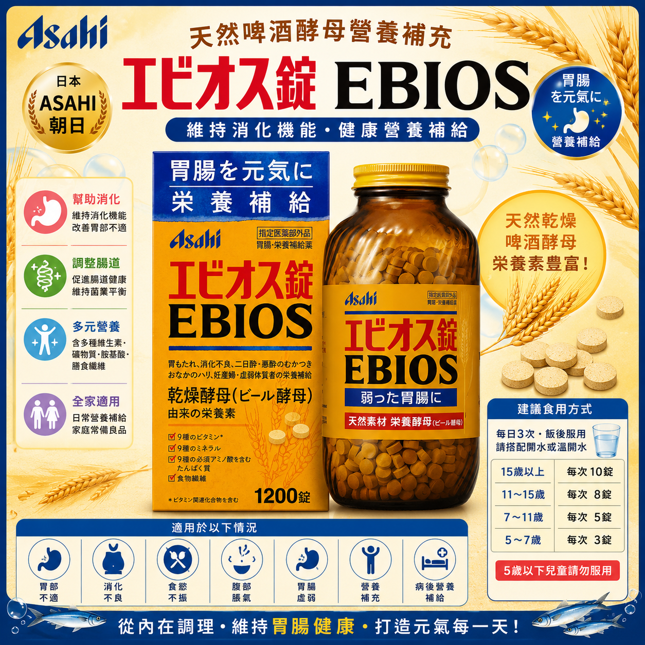 【日本代購】日本 ASAHI 朝日EBIOS乳酸菌腸胃錠 | 1200錠