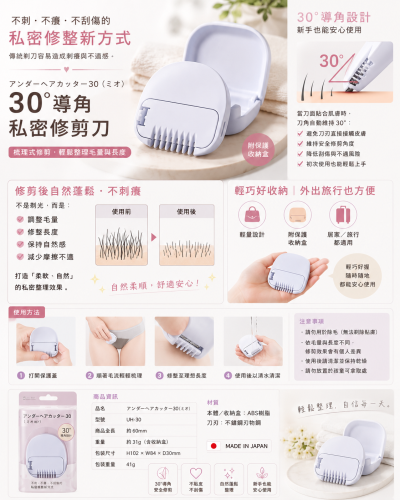 GREENBELL 30°導角私密修剪刀｜不刺癢自然柔順｜新手安心使用｜Under Hair Cutter
