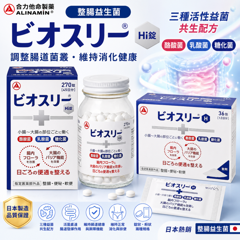 【日本代購】日本合力他命製藥/舊武田製藥 百賜益BIO-Three Hi錠 整腸剤 益生菌  錠狀/粉狀