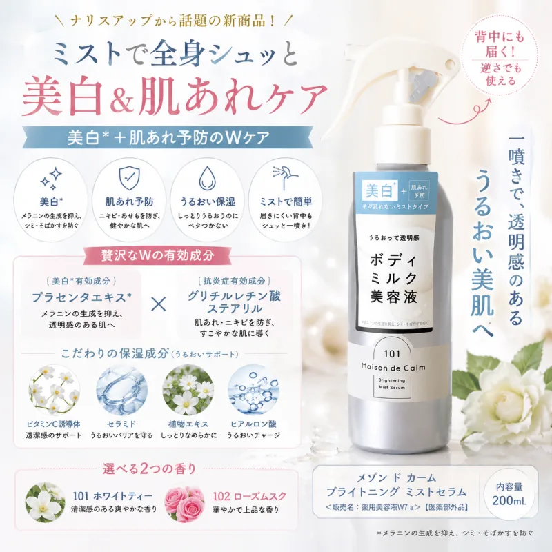 🤍 NARIS UP 美白噴霧精華｜全身亮白 × 背部痘痘護理（醫藥部外品）