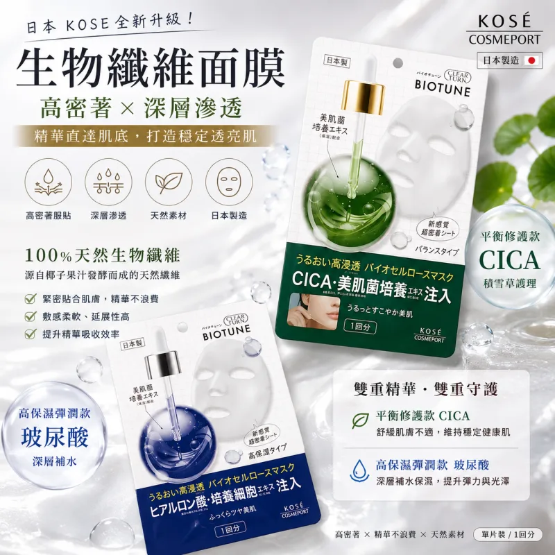 💧 日本KOSE BIO TUNE生物纖維面膜｜高密著滲透型面膜（2款可選）