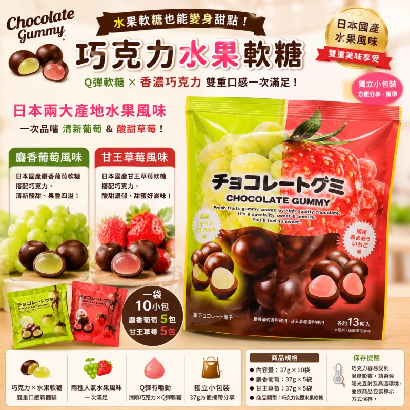 日本代購｜Chocolate Gummy 綜合巧克力水果軟糖(麝香葡萄/甘王草莓) 日本好市多 COSTCO