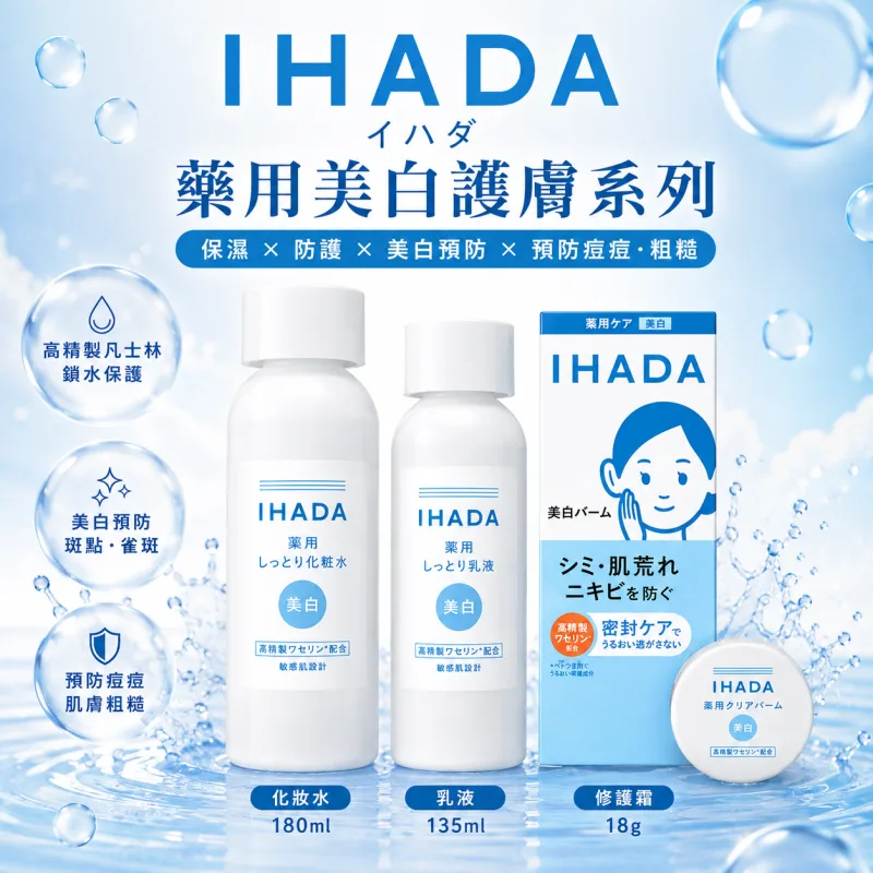 【日本代購】【話題商品】資生堂 IHADA 藥用美白護膚三步驟｜敏感肌適用｜高精製凡士林添加｜化妝水 乳液 修護霜