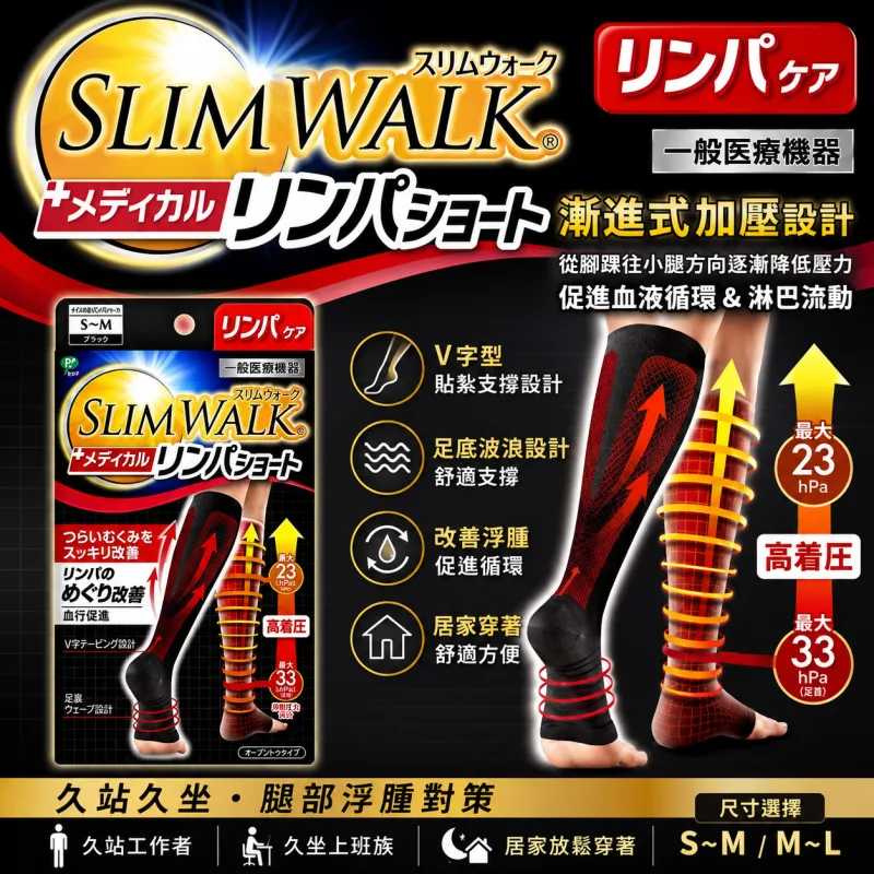 【日本代購】 pipjapan SLIMWALK 室內著用 加壓束腿襪 預防水腫 瘦腿襪 改善淋巴循環 強力收縮 S~L尺寸