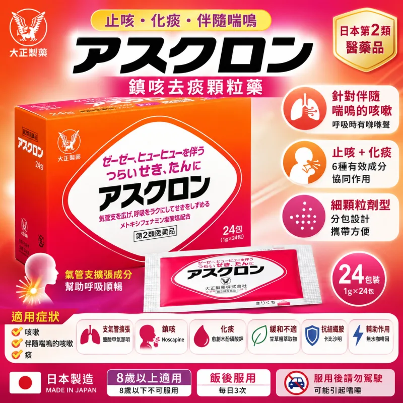 【日本代購】日本大正製藥 Ascron 益喘克咳 | 24包｜止咳化痰・伴隨喘鳴咳嗽