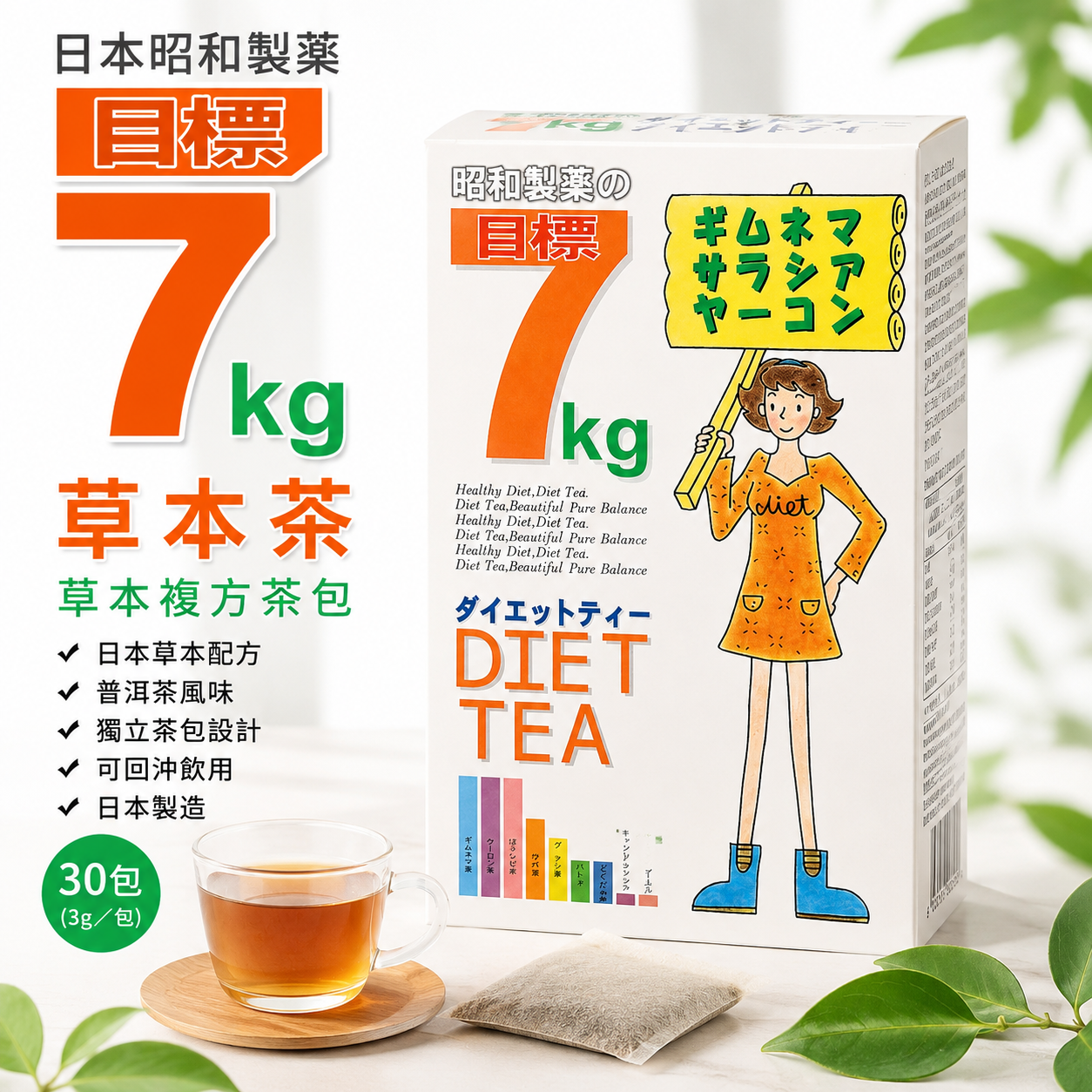 【日本代購】日本昭和製藥 目標7公斤 減肥茶| 30包