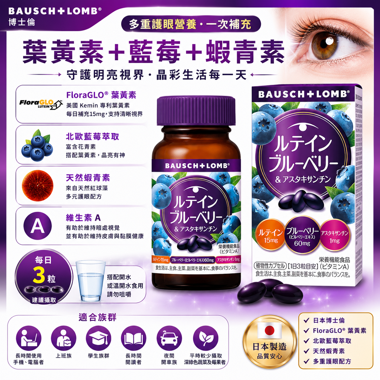 【日本代購】博士倫 BAUSCH+LOMB 葉黃素 藍莓 蝦青素