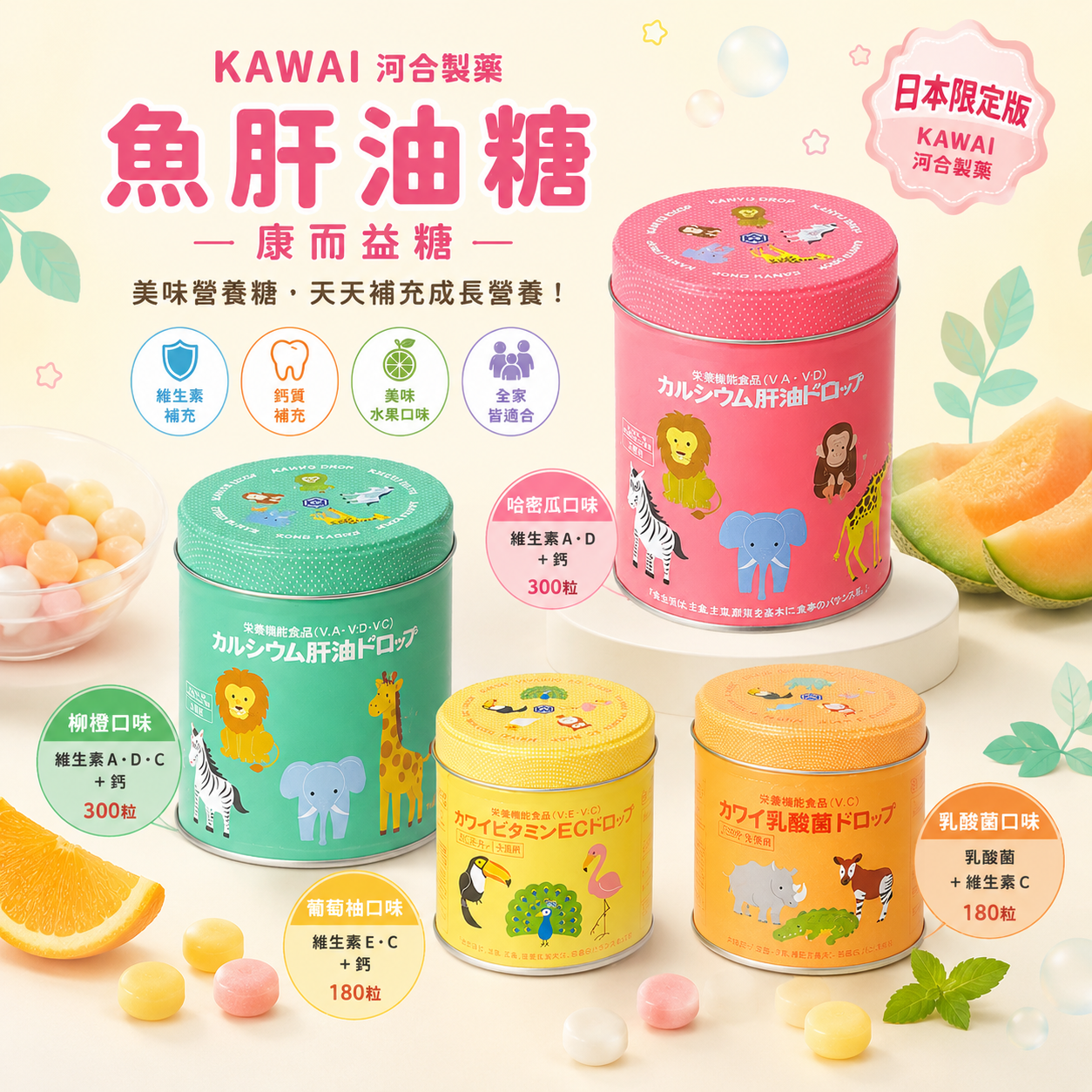 【日本代購】日本限定 KAWAI 河合製藥 魚肝油糖 康而益糖