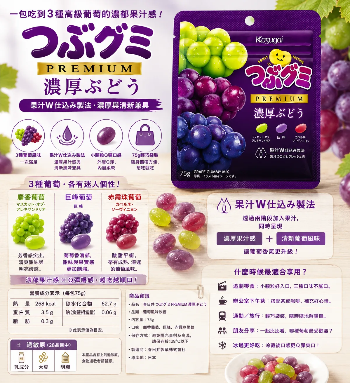 Kasugai 春日井~脆皮軟糖(75g)濃厚葡萄味